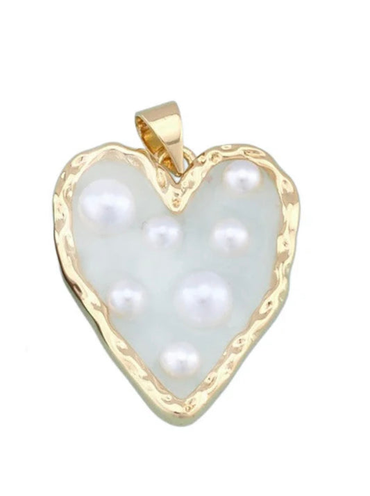 Clear Pearl Heart Charm Pendant